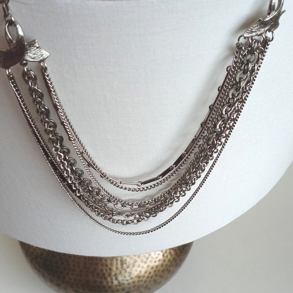 Multi String Choker Style Bronze / Aged Brass Vintage Necklace (17” Length) - Picture 2 of 16